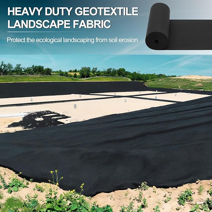 Non Woven Geotextile Fabric for Landscaping Black Weed Barrier Landscape Fabric for French Drains Underlayment Construction Projects Garden Drainage Erosion Control(6oz16in×50ft)
