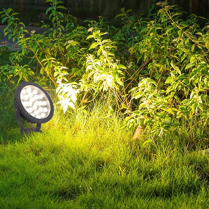 Outdoor LED Spotlight Waterproof Bright Outdoor Landscape Automatic Timer Mini Lawn Lamp 24W Graden Lights Lawn Decorative Lamp with Plug Flag Light Courtyard Facial Lighting Warm White