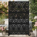 Cofar Metal Privacy Screen Outdoor 72 H×44 W -Black Freestanding Outdoor Privacy Panels with Stand Decorative Fence for Patio Deck Balcony（Floral）