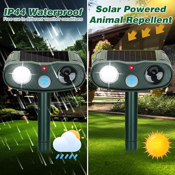 4-Pack Ultrasonic Animal Repeller Outdoor-Solar Powered Bear Repellent with Motion Detection&ampLED Flash-Effective Deterrent for CatRabbitGooseDear&ampDog-Waterproof for Garden &amp Yard