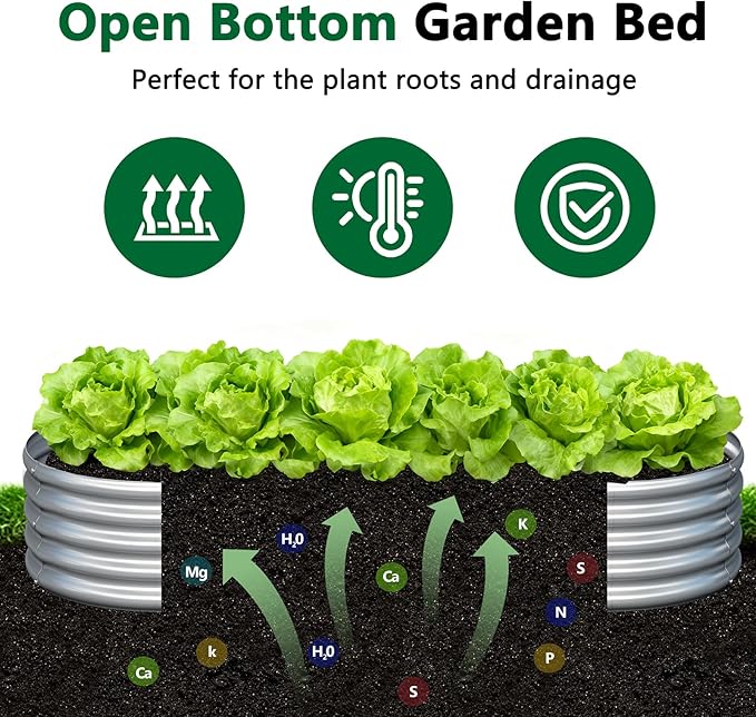 zizin 2 Pack Galvanized Raised Garden Bed Metal Oval Raised Garden Beds Outdoor Planter Box for Vegetables (8x4x1FT Silver)