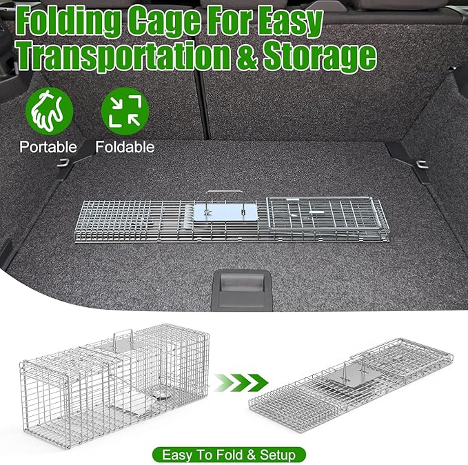 35.43 Live Animal Cage Trap with Gloves Collapsible Heavy Duty Humane Cat Catch Release Rodent Cage Trap Cage for Raccoons Beavers Groundhogs Foxes Armadillos Stray Cat