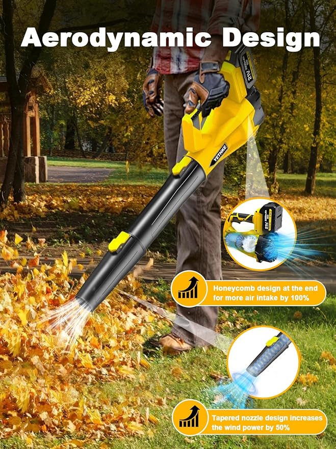 Leaf Blower Cordless 21V Powerful Electric Blower with 2*4.0Ah Batteries &amp 1*Fast Charger 6 Speed Modes Handheld Lightweight Leaf Blowers for Lawn/Patio/Dust/Leaves Gift Goggles &amp Earplugs