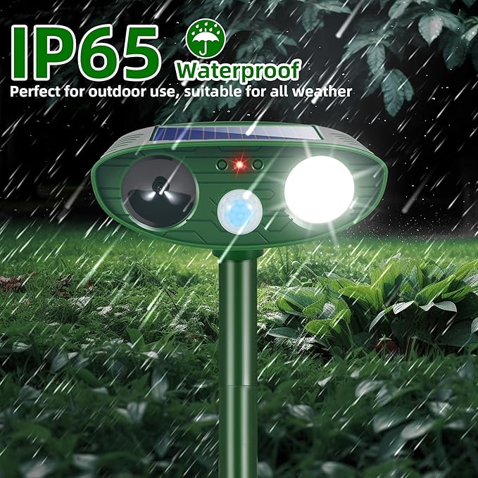 2026 Upgraded Cat Repellent Outdoor Ultrasonic with Strobe Light Deer Squirrel Skunk Repellent for YardMotion Activated Animal Deterrent Devices- Keep Dogs Raccoons Rabbits Away from Garden Farm
