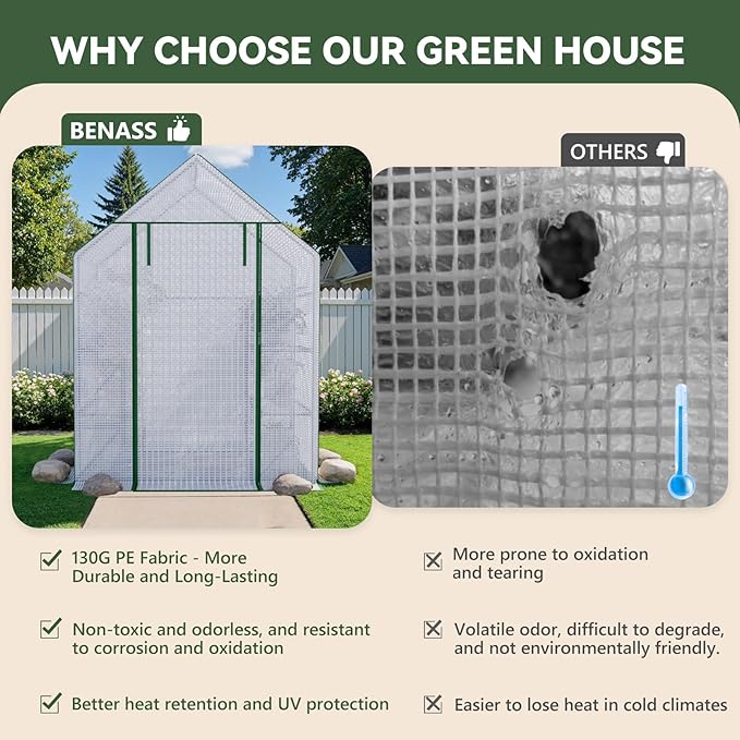 Greenhouse for Outdoors Small Greenhouse Walk-in Greenhouses with 3 Tiers 4 Shelves PE Cover Heavy Duty Plant Greenhouses for Garden and Backyard