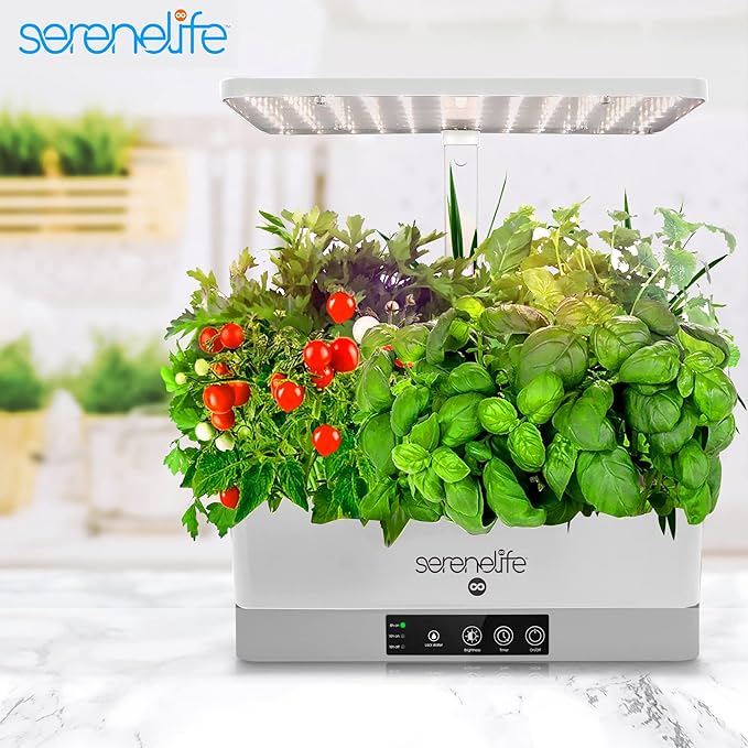 SereneLife Hydroponic Indoor Herb Garden Kit - 6 Pods Full-Spectrum Grow Light Adjustable Height Smart Plant System With Seed Pods