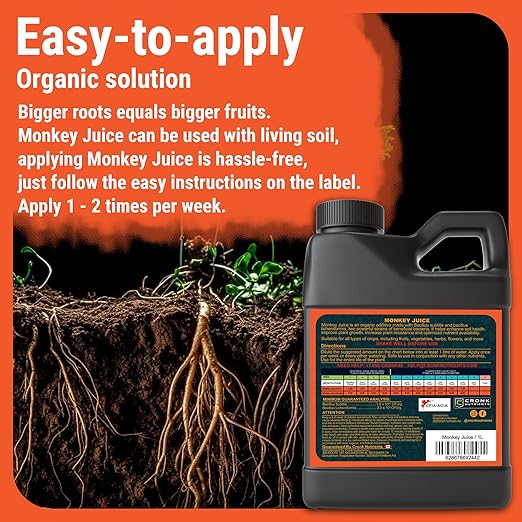 Cronk Nutrients Monkey Juice – Bacillus Root Inoculant – Organic Solution to Increase Your Plants Health – Root Mass Enhancer for Plant Growth and Flowering Boost 1L