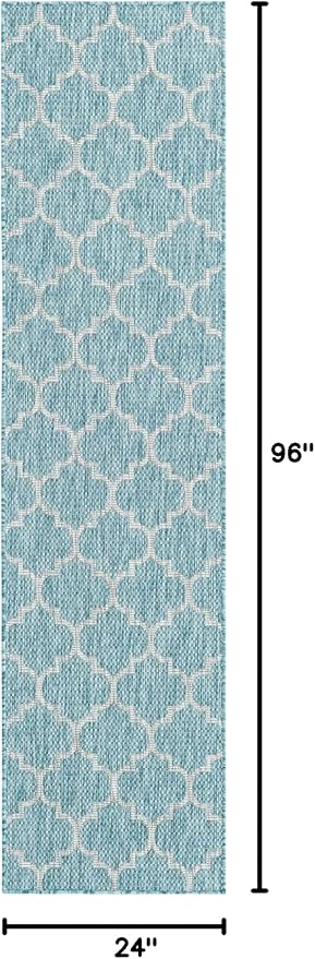 Unique Loom Trellis Collection Area Rug-Lattice Design Moroccan Inspired for Indoor/Outdoor Décor 2 ft x 8 ft Runner Aquamarine/Gray