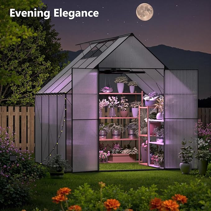 Green House for Outside Greenhouse for Outdoor Walk-in Garden Greenhouses Heavy Duty Polycarbonate Greenhouse Backyard Green Houses8x8