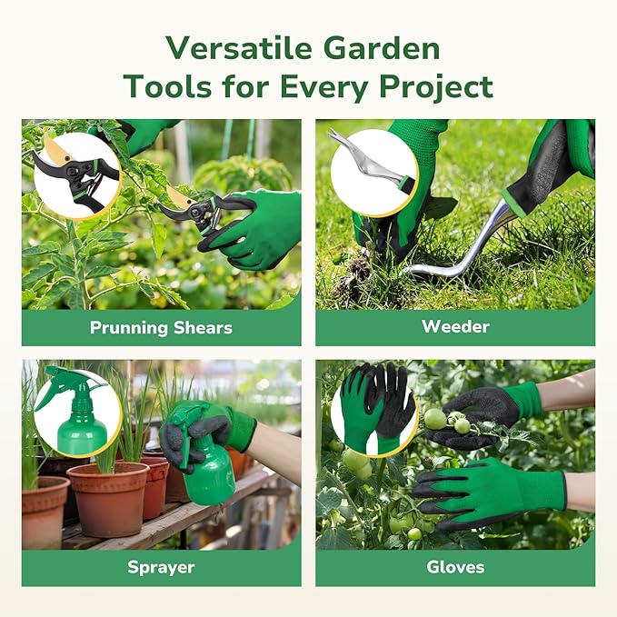 GreatBuddy Garden Tool Set for Women 9 Piece Heavy Duty Rust-Proof Gardening Tool Set with Ergonomic Handles &amp Durable Organizer Handbag Ideal Gardening Gifts for Mothers Gardener BeginnersGr