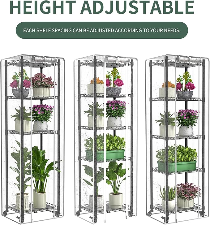 Indoor Greenhouse with Grow Lightswith 40W Full Spectrum Growing Lamps for Seed Starting  5 Tier 15.7 L×11.8 W×62.3 H Mini GreenhouseGrow Light Shelf with Tent and Thermometer