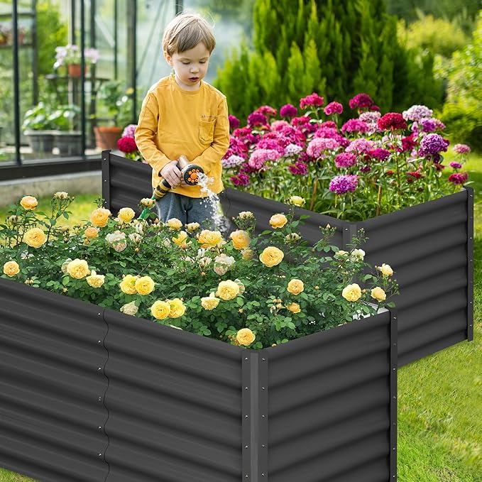CABIHOME 2-Packs Raised Garden Bed 6x3x2 ft Metal Raised Garden Beds Outdoor Rectangular Planter Box for Planting Plants Vegetables and Flower Dark Grey