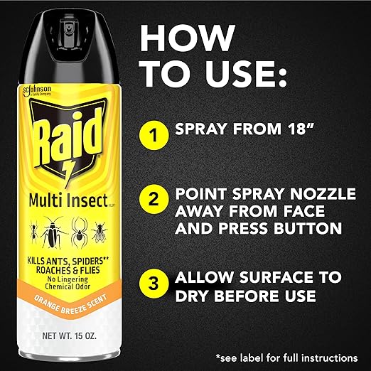 Raid Multi Insect Killer Aerosol Kills Ants Spiders Roaches and Flies No Lingering Chemical Odor Indoor and Outdoor Use 15 Ounce (Pack of 12)