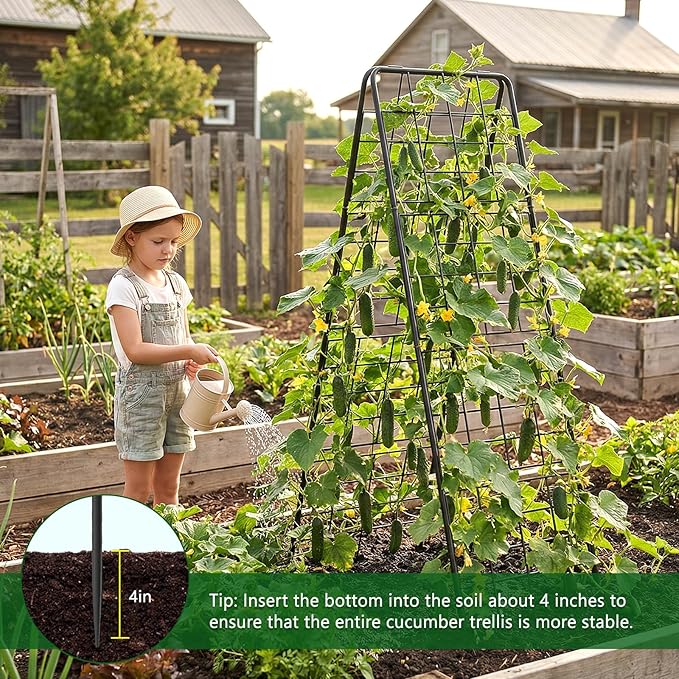 2 Pack Cucumber Trellis 59 High Foldable A-Frame Garden Trellis for Raised Bed Garden Grow Support with Plant Support Clips Ties for CucumberTomato Climbing Plants and Flowers