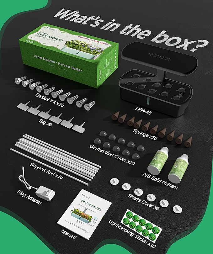 LETPOT LPH-Air Hydroponics Growing System Kits APP &amp WiFi Controlled Smart Indoor Garden with 24W Grow Light Full Spectrum 10 Pods Planter Indoor Gardening for Gifts Kitchen Vegetable (Black)