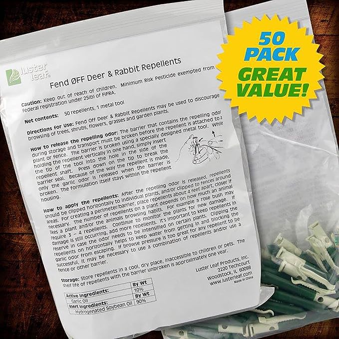 Luster Leaf DR-50 Fend Off Deer and Rabbit Repellent Plant Clips Green (Pack of 3)