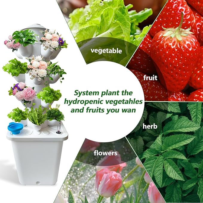 20 Plants Hydroponic Tower Hydroponics Growing System Tower Hydroponics Tower with Timer Automatic Watering Vertical Hydroponic Tower Planter Germination Kit for Herbs Vegetables Fruits