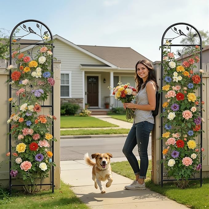 4 Pack 87x20 Inch Black Metal Garden Trellis Heavy Duty Outdoor Tall Plant Trellis for Climbing Rose Bush Clematis Jasmine Morning Glory Flowers &amp Vines