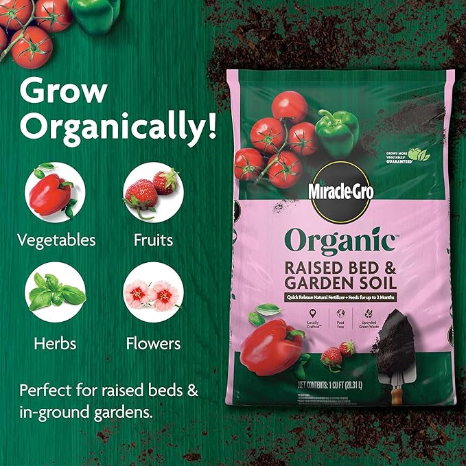 Miracle-Gro 3 Pack Organic Raised Bed and Garden Soil with Quick Release Natural Fertilizer Feeds Plants Up to 2 Months Grows More Veggies 1 Cu Ft
