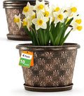 10 Inch Planter Pots for Plants 4 Pack Plastic Large Flower Pots Indoor Outdoor Resin Plant Pot with Drainage &amp Saucer Retro Decorative Garden Pot with Removable Trays for House