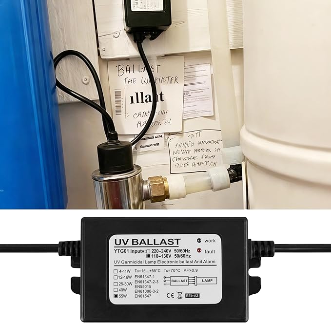 100-120V 55W Electronic Ballast for 12GPM UV Water Sterilizer 4-Prong Lamp Connection with Indicator Lights