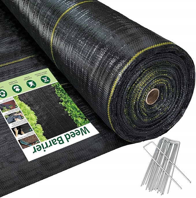 3.5oz Weed Barrier Fabric Custom Size 7ft x 107ft Heavy-Duty Woven Landscape Fabric with Staples for Garden Weed Control &amp High Permeability