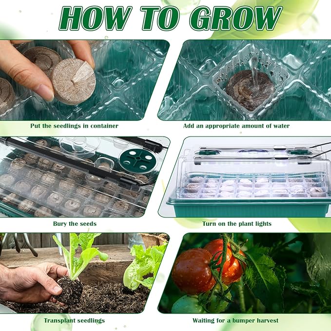 2 Packs 80 Cells Seed Starter Trays Kit with 4 Grow Light Seed Starter Kit Seedling Starter Trays with Humidity Dome and 80 Pcs Peat Pellet for Garden Seeds Propagation Seedlings