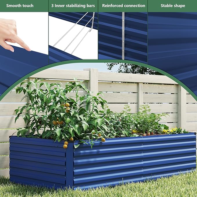 FOOWIN 2pcs 6x3x2ft Galvanized Raised Garden Bed Planter Raised Garden Boxes Outdoor Large Metal Raised Beds for Gardening Garden Bed for Vegetables Flowers Herb269 Gallon Capacity Royal Blue