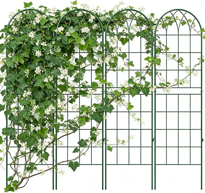 4 Pack Metal Garden Trellis for Climbing Plants 71 Inch Green Metal Garden Trellis for Vines Plant Rose Vegetable SupportLarge Decorative Outdoor Trellis
