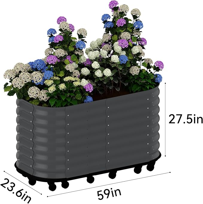 59x24x28 in Galvanized Raised Garden Bed with Wheels &amp Water Reservoir – Durable Outdoor Planter Box Elevated Raised Beds for Gardening Portable Garden Box for Indoor/Outdoor Plants Gray