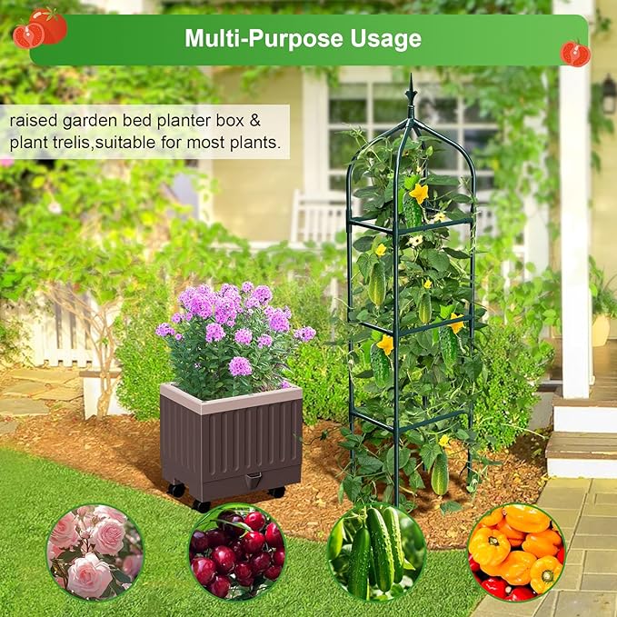 Raised Garden Bed Planter Boxes with Trellis1pcs 70.9Self-Watering Tomato Planter Boxes with Trellis for Climbing Vegetables Plants Flowers Tomato with WheelsUse for Indoor Outdoor (Brown)