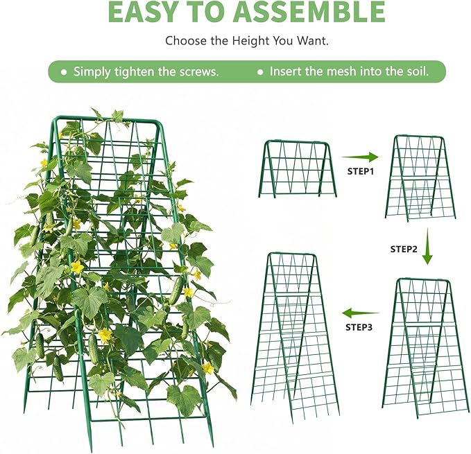 DoCred Cucumber Trellis 59 H 2 Pack Metal Foldable Thickened A Frame Garden Trellis for Raised Bed Climbing Plants Vegetables Including Plant Support Clips Twist Ties Plastic Ties Green