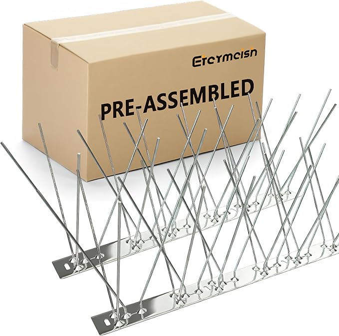 Stainless Steel Bird Spikes for PigeonsPre-AssembledAnti Bird Deterrent Spikes for Woodpeckers Squirrels RaccoonsWeatherproof Fence Spikes for Roof RailingPatio 9.84 Feet