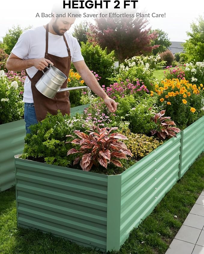 2pcs-8 * 4 * 2ft Outdoor Metal Raised Garden BedDeep Root Box Planter for Growing Vegetables and Herbs Flowers Herbs and Succulents w/ 350 Gallon Capacity-Green