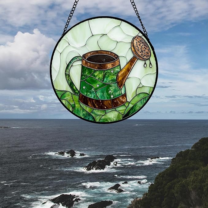 Stained Glass Window Hanging 4 Pcs Set Gardening Tools Large 11.8 - Suncatcher Door Garden Sun Catcher Decor Birthday Mother's Day for Gardener Men Woman Nana Mam Friend