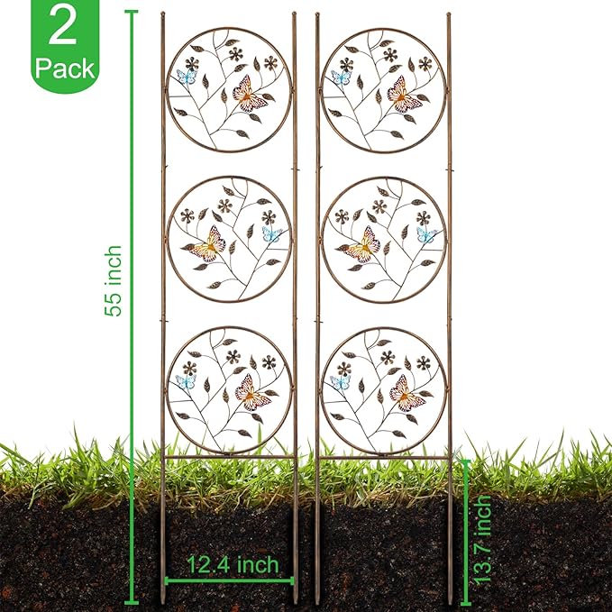 Set of 2 Butterfly Metal Garden Trellis for Climbing Plants Decorative Vegetables Flowers Vine Trellis for Outdoor Patio 55'' H x 12.4'' W