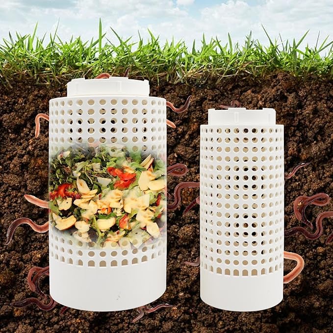 2 Pack Underground Compost Bin Plastic Garden Worm Farm Outdoor for Organic Refuse Compost Bin with Holes and Lid for Garden Vegetable Patch Backyard Greenhouse