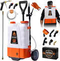 PetraTools Battery Powered Backpack Sprayer 4 Gallon - 8 Hours Long Battery Life &amp Padded Straps for Comfort - HD4000 Electric Backpack Garden Sprayer with 9 Spray Nozzles (HD4000 ProSeries with C