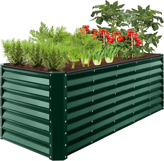 Best Choice Products 8x2x2ft Raised Outdoor Metal Garden Bed Deep Root Box Planter for Vegetables Flowers Herbs 240 Gallon Capacity 100% Non Toxic Materials - Dark Green