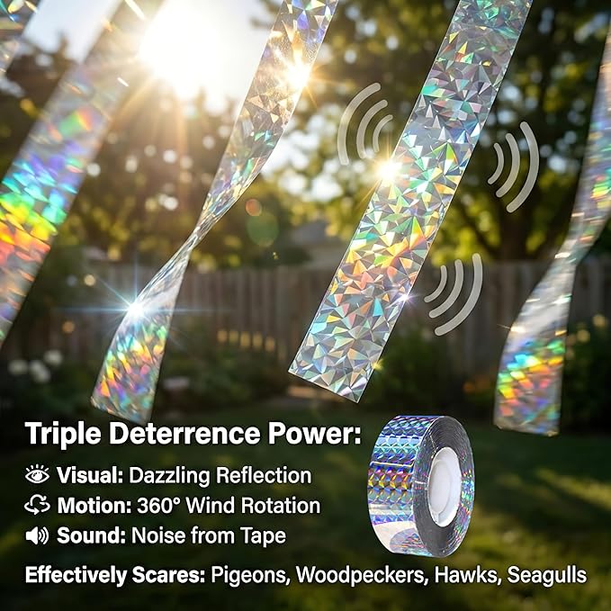 Bird Repellent Devices Kit14 PieceReflective Scare Rods Bird Scare Tape Discs Heart Wind Spinners Keep Woodpeckers Pigeons &amp Geese Away Effective Hanging Decor for Patio House Siding