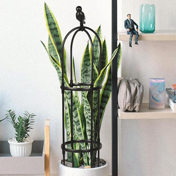 VILLCASE Garden Climbing Trellis for Potted Plants Black Metal Plant Support Rack 25cm Diameter X 120cm Height Indoor Outdoor Climbing Vine Holder for Small Gardens