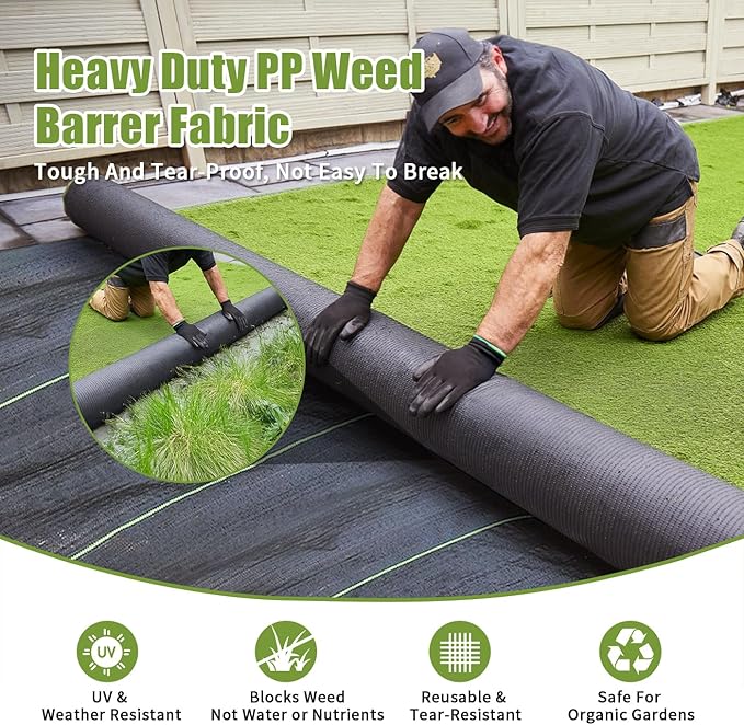 3ft*100ft Weed Barrier Fabric Heavy Duty Set - Landscape Fabric with 10 U-Shaped Pegs &amp 10 Gaskets Landscaping Premium Weed Blocker Cloth Geotextile for Garden Beds Commercial Driveway Fabrics