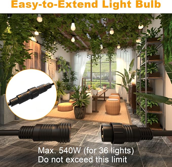 LED Grow Light Bulbs on a 22 ft Rainproof String 90W Waterproof Full Spectrum Hanging Plant Growing Lamps E26 Base for Backyard Garden Farm (6 Lights)