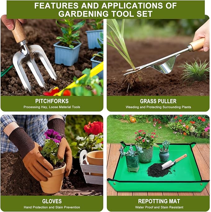 Kynup Gardening Tools Garden Tools Set-9 Piece Gardening Gift for Women Gardening Kit Ideal Hand Gardening Spades Thickened Stainless Steel Rust-Proof Garden Supplies Essentials Garden Stuff