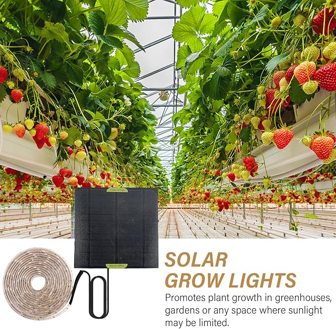 Solar Powered Grow Lights 16.4ft Plant Light Strip with Solar Panel Full Spectrum Solar Grow Lights Solar Heat Lamp for Outdoor Indoor Garden Greenhouse Supplies Solar Powered Grow Lights