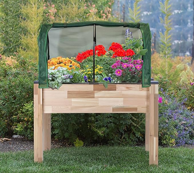 CedarCraft Greenhouse &amp Bug Cover Combo 32''W x 43''L x 24''H - Provides The Perfect microclimate for Your Plants. Includes 1 Frame &amp 2 Cover. Planter NOT Included Black Frame