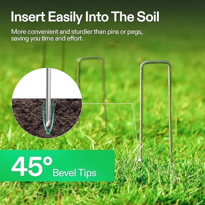 VIVOSUN Premium Weed Barrier Landscape Fabric Heavy Duty and 6 Inch 25-Pack Landscape Staples Galvanized Steel Garden Stakes 11 Gauge U-Shaped Pins for Weed Barrier Fabric Soaker Hose Holding Fenc