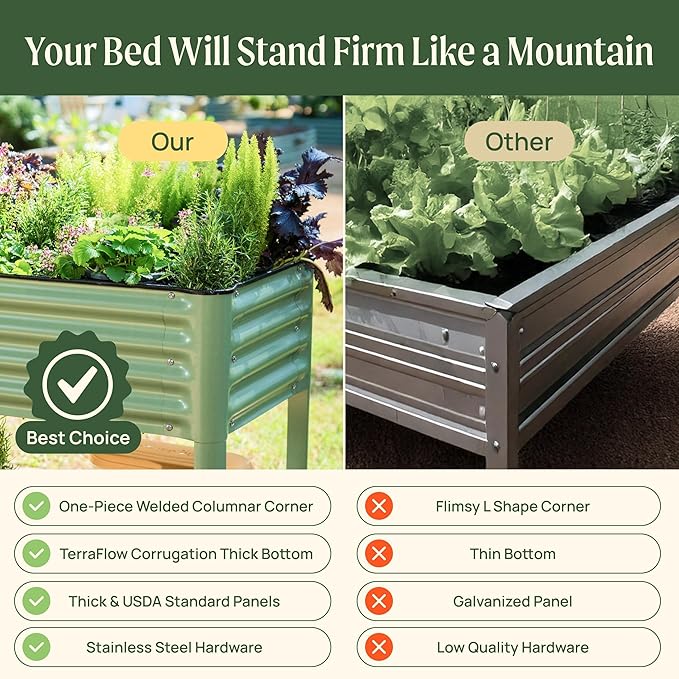 Elevated Raised Garden Bed-V Series 2' x 8' Garden Beds with Legs &amp Storage Rack for Patio Porch 1400 Lbs Weight Capacity Outdoor Planter Boxes for Gardening Herbs Vegetables Flowers Pearl Whi