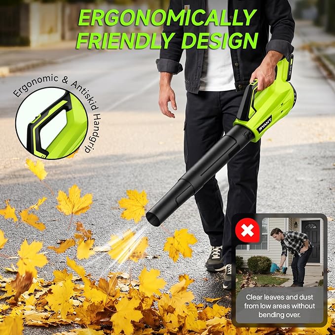 Leaf Blower Cordless Leaf Blower with Battery and Charger - 2 Speed Modes 2 Batteries 20V Powerful Lightweight Electric Blowers for Blowing Leaves Lawn Care Patio Cleaning and Dust Green