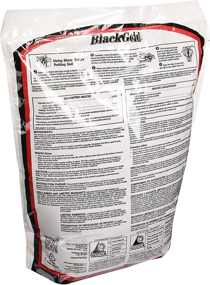 SunGro Black Gold All Purpose Potting Soil Fertilizer Mix for House Plants Vegetables Herbs and More 16 Quart Bag (6 Pack)